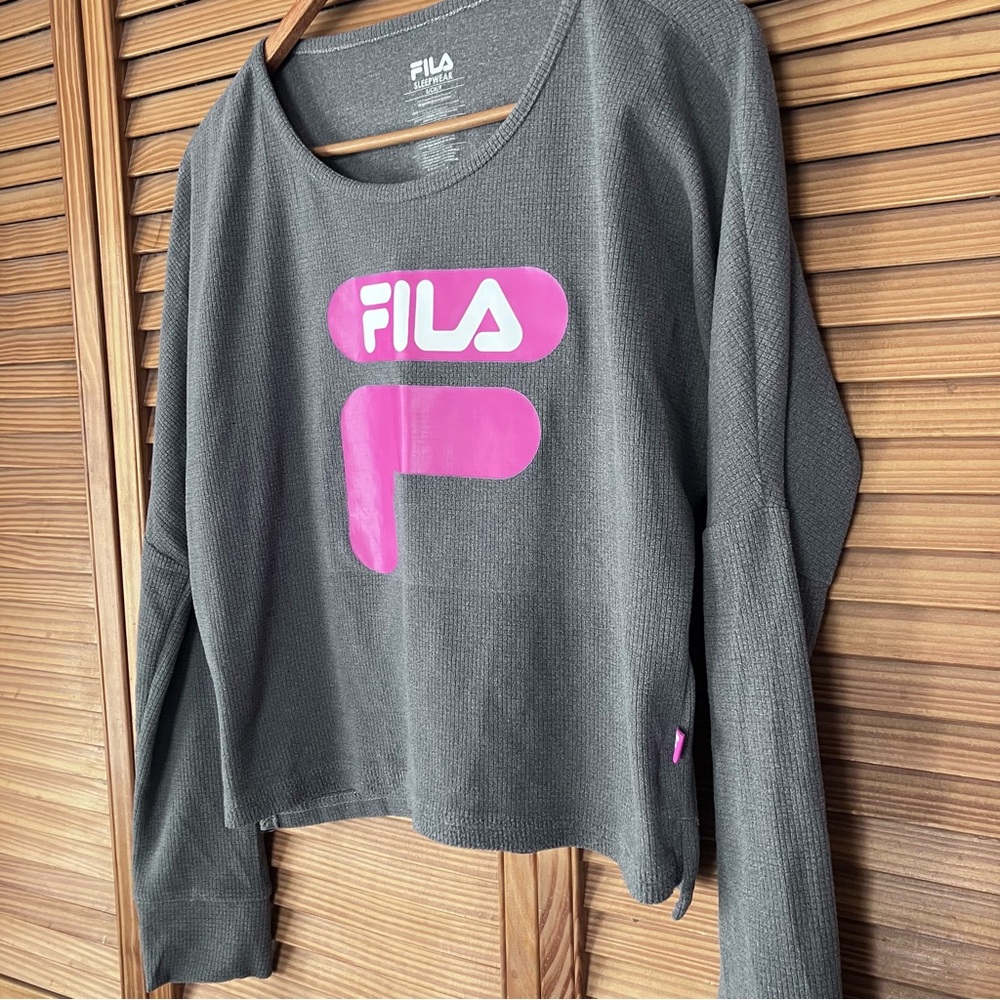 Fila Gray Waffle Knit Long Sleeve Crop Top Sleepwear Pyjama Shirt Women’s Small - Picture 4 of 10